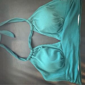 Teal Ribbed Halter Bikini Top